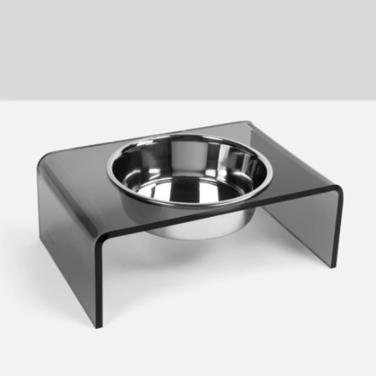 hiddin Single Smoke Grey Pet Bowl Feeder Silver